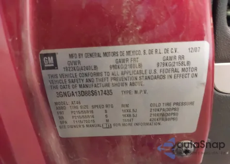 2008 Chevrolet Hhr Ls z USA, uszkodzony, nr VIN 3GNDA13D88S617435